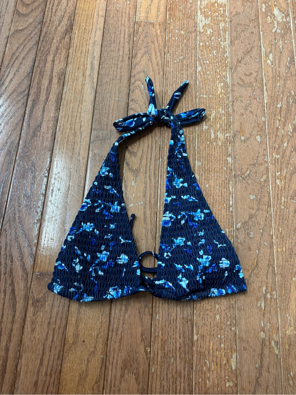 Halter Floral Navy Blue Tie-Back Bikini Top